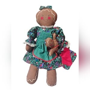 17" Gingerbread Girl Doll With Her 6" Baby Gingerbread and Christmas Stocking